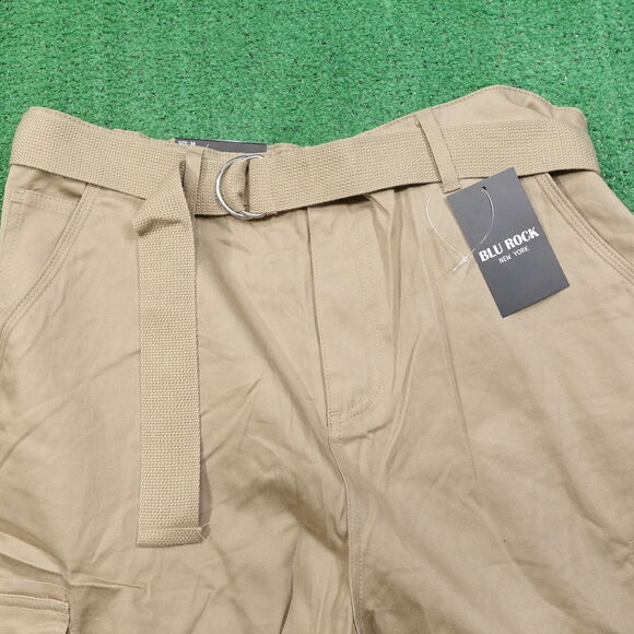 NWT BLU ROCK NEW YORK BEIGE TAN CARGO SHORTS W/ BELT MENS SIZE 38 NEW! - Picture 2 of 8